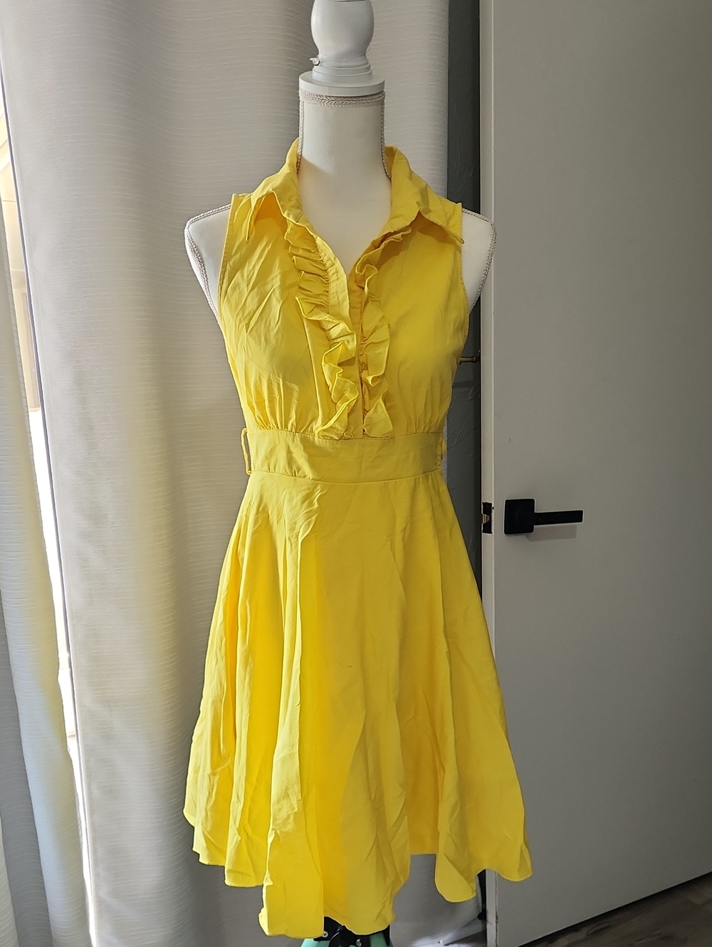 Sleeveless Yellow Ruffle-Front Mini Dress
